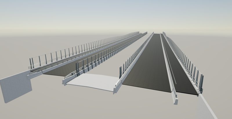 Bridge open-top parapet and anti-throw screen detailing render 1