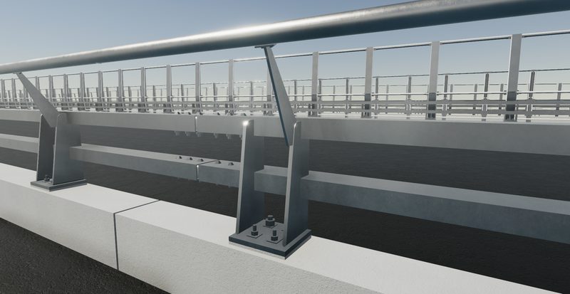 Bridge open-top parapet and anti-throw screen detailing render 3