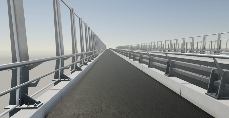 Bridge open-top parapet and anti-throw screen detailing render 4