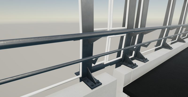Bridge open-top parapet and anti-throw screen detailing render 5