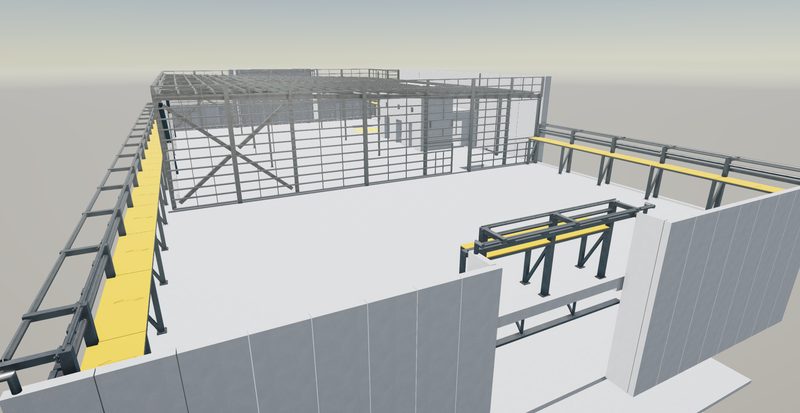 Commercial building steel framing detailing render 1