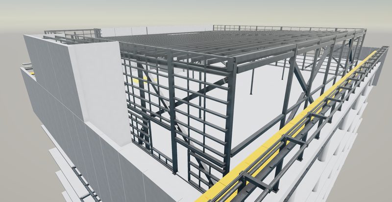 Commercial building steel framing detailing render 2