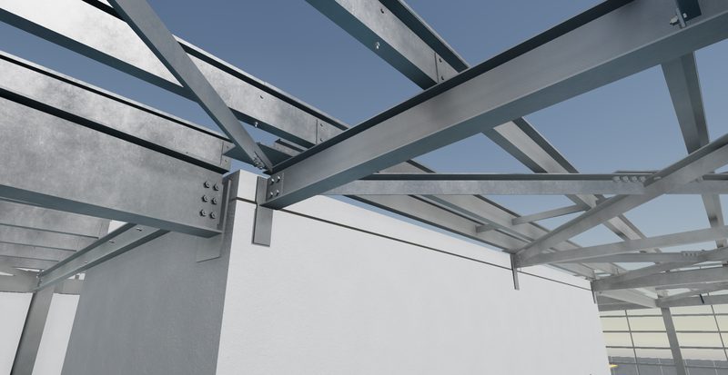 Commercial building steel framing detailing render 5