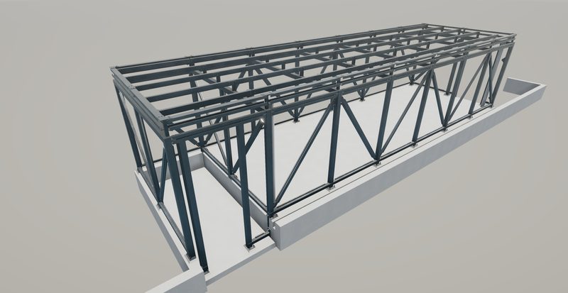 Train station canopy and bicycle shelter steel detailing render 2