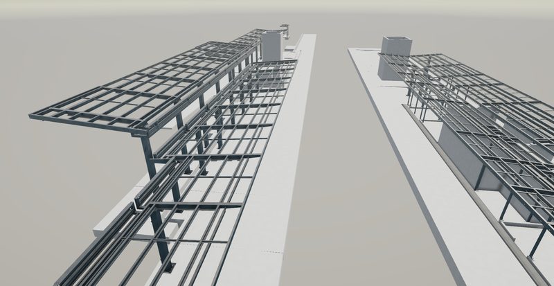 Train station canopy and bicycle shelter steel detailing render 3