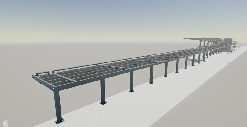 Train station canopy and bicycle shelter steel detailing render 4