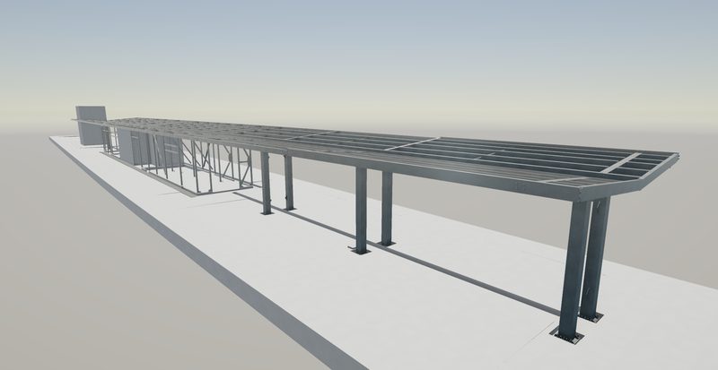 Train station canopy and bicycle shelter steel detailing render 5