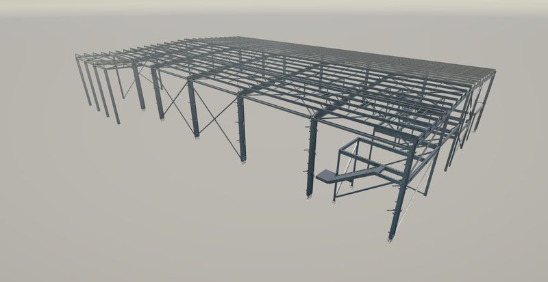 Warehouse and industrial shed steel detailing render 1