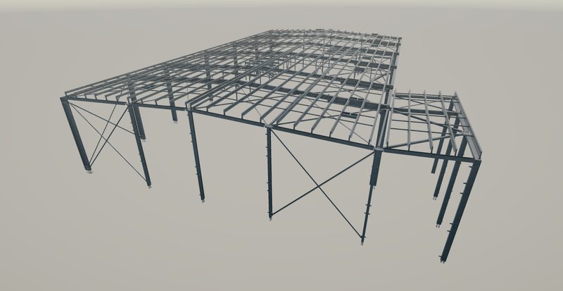 Warehouse and industrial shed steel detailing render 2