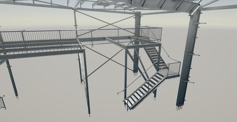 Warehouse and industrial shed steel detailing render 3